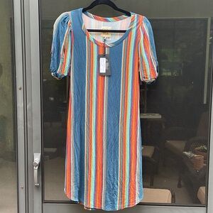 Chaser Colorful Striped T-shirt Dress, Size Small